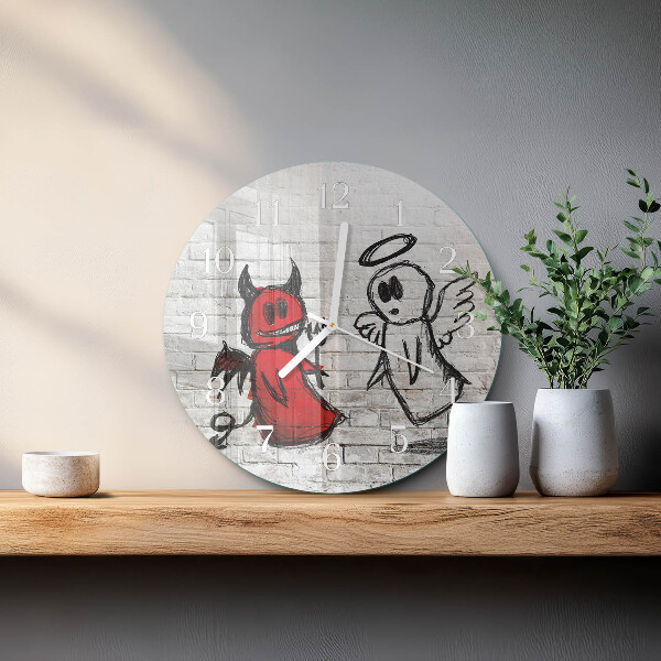 Glas wanduhr Engel Teufel