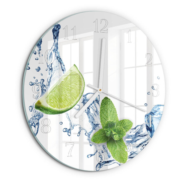 Glas wanduhr Minze mit Limette