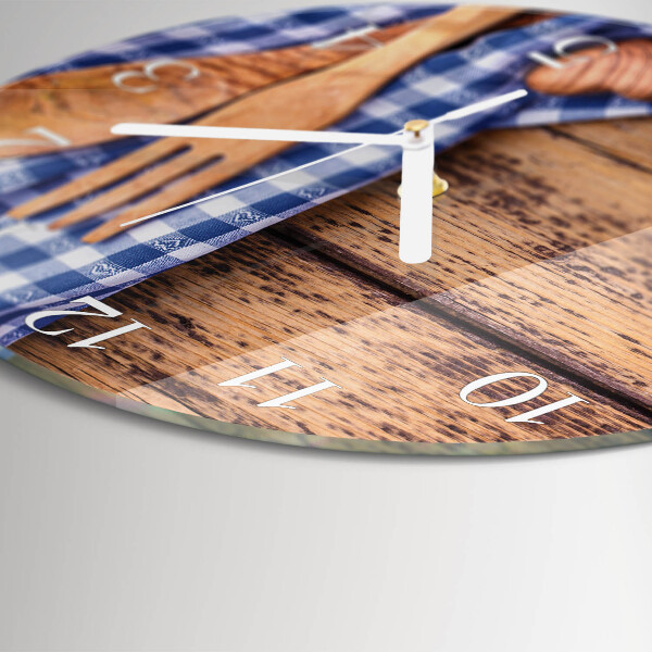 Glas wanduhr Holz und Besteck