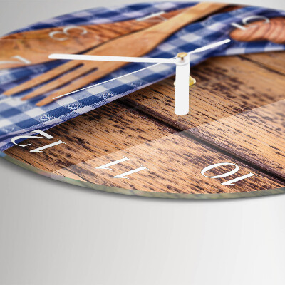 Glas wanduhr Holz und Besteck