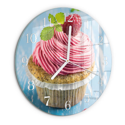 Glas wanduhr Himbeermuffin