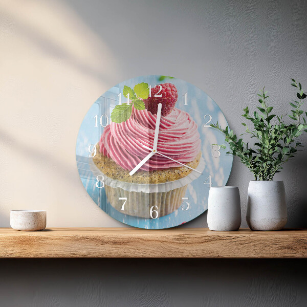 Glas wanduhr Himbeermuffin