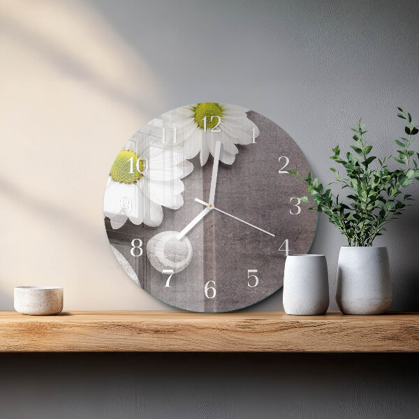 Glas wanduhr Blumen und Steine