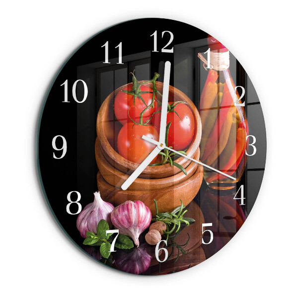 Glas wanduhr Tomaten und Knoblauch