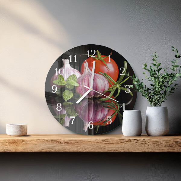 Glas wanduhr Tomaten-Knoblauch