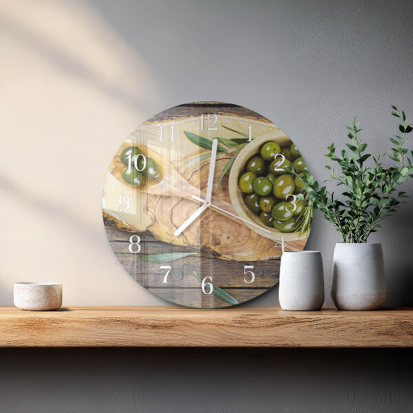 Glas wanduhr Olivenholz