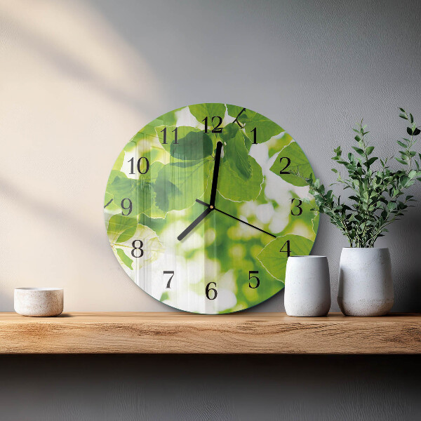 Wanduhr rund Blätter