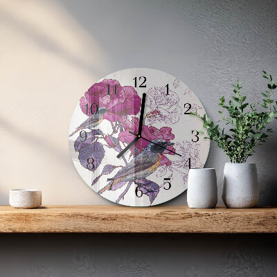 Wanduhr rund Vögel Blumen