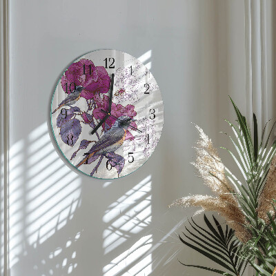 Wanduhr rund Vögel Blumen