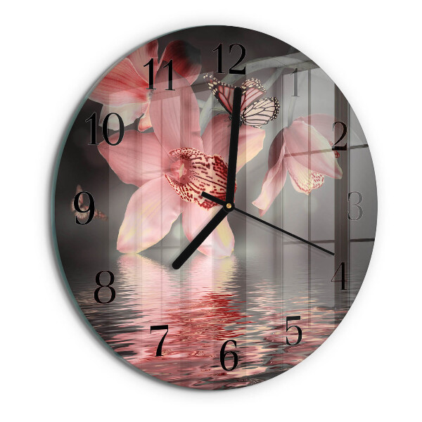 Wanduhr rund Orchidee