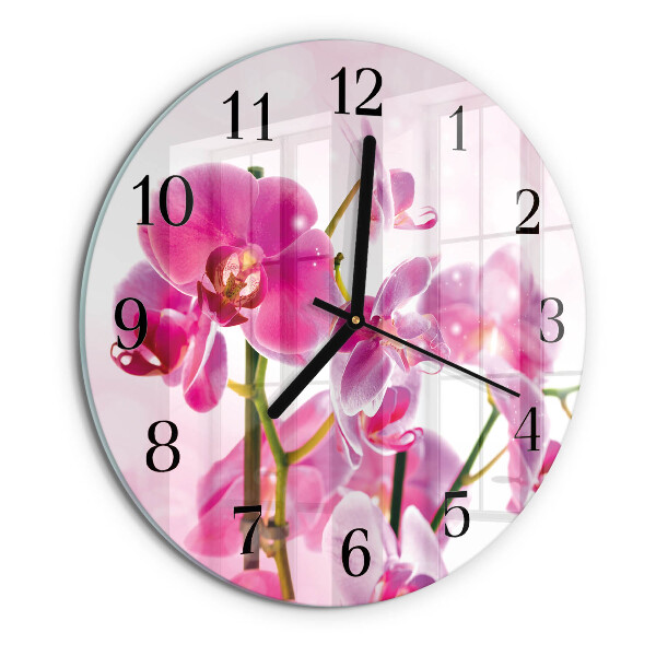 Wanduhr rund Orchidee