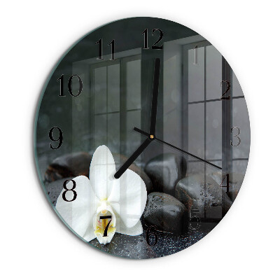Wanduhr rund Blumen und Steine