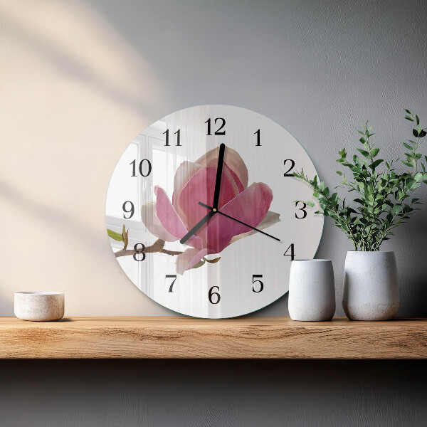 Wanduhr rund Magnolienblüte