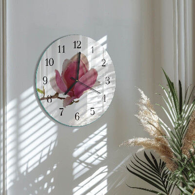 Wanduhr rund Magnolienblüte