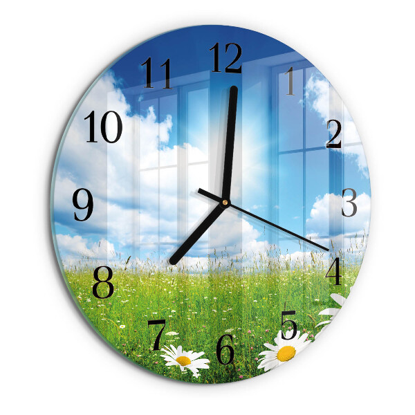 Wanduhr rund Wiesenblumen