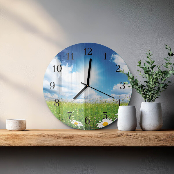 Wanduhr rund Wiesenblumen