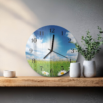 Wanduhr rund Wiesenblumen