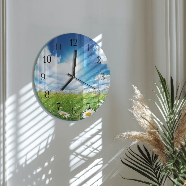 Wanduhr rund Wiesenblumen