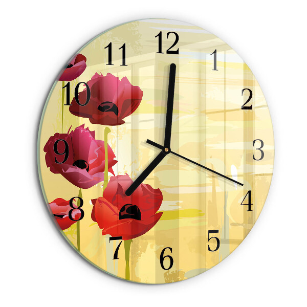 Wanduhr rund Mohnblumen