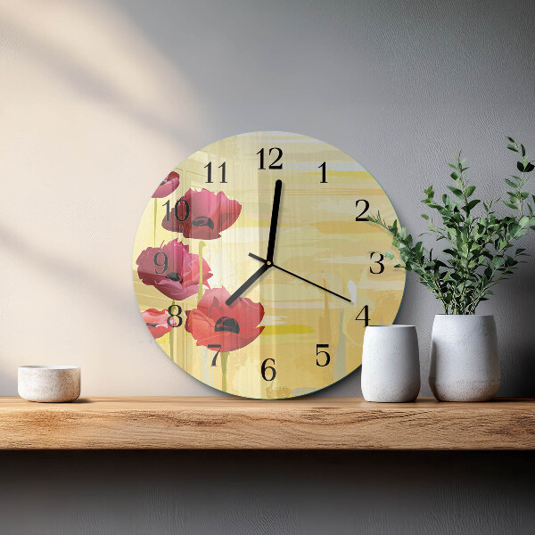 Wanduhr rund Mohnblumen