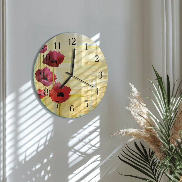 Wanduhr rund Mohnblumen
