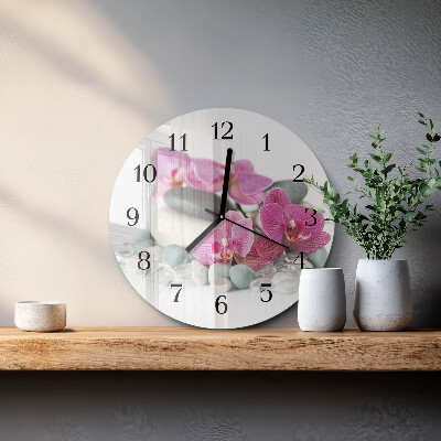 Wanduhr rund Orchideen