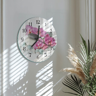Wanduhr rund Orchideen