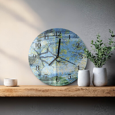 Wanduhr rund Bäume Wasser