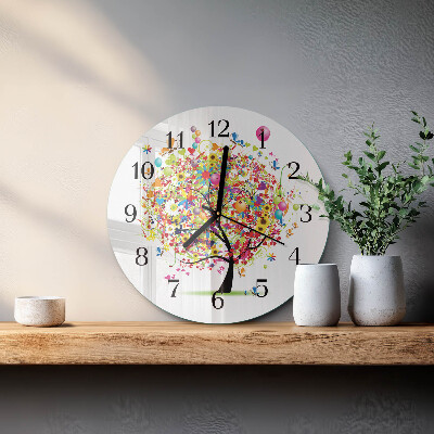 Wanduhr rund Bunter Baum