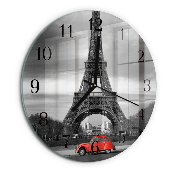 Wanduhr rund Eiffelturm-Auto