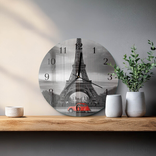 Wanduhr rund Eiffelturm-Auto