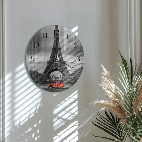 Wanduhr rund Eiffelturm-Auto