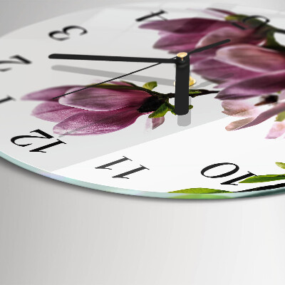 Wanduhr rund Magnolienblüte