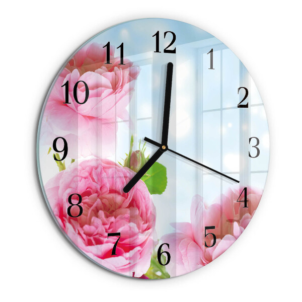 Wanduhr rund Pfingstrosen