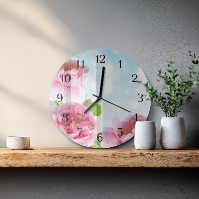 Wanduhr rund Pfingstrosen