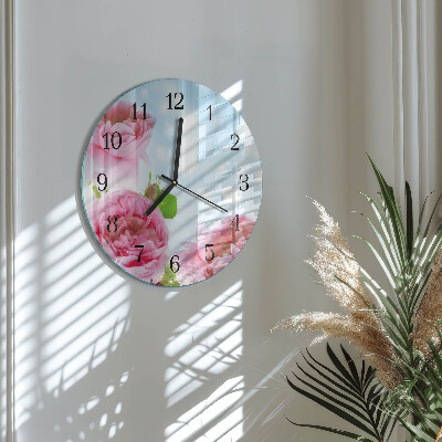 Wanduhr rund Pfingstrosen