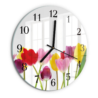 Wanduhr rund Bunte Tulpen