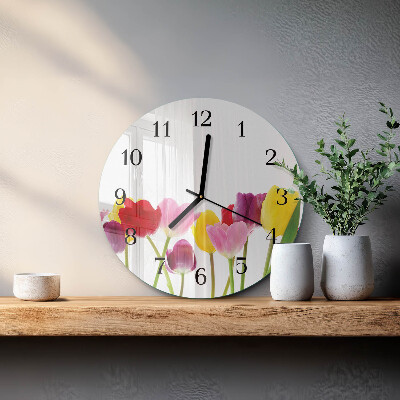 Wanduhr rund Bunte Tulpen