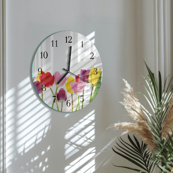 Wanduhr rund Bunte Tulpen