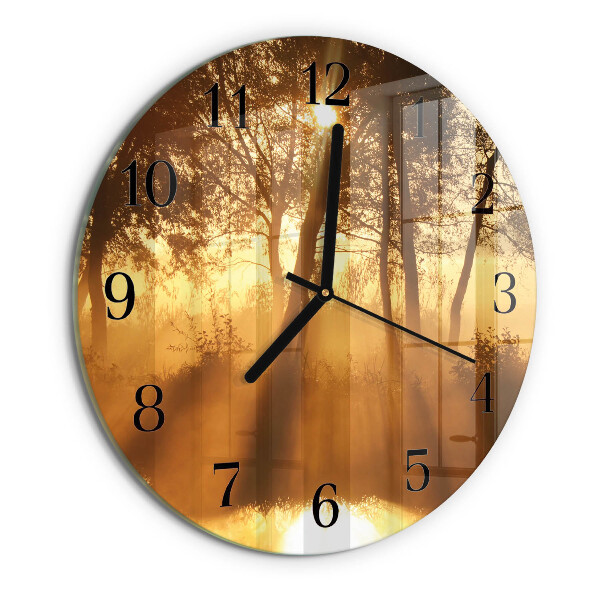 Wanduhr rund Bäume Nebel