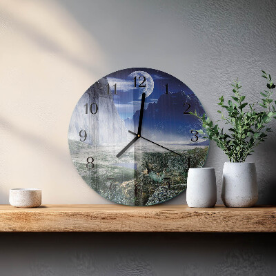 Wanduhr rund Berge Mond