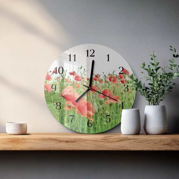 Wanduhr rund Mohnblumen
