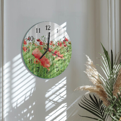 Wanduhr rund Mohnblumen