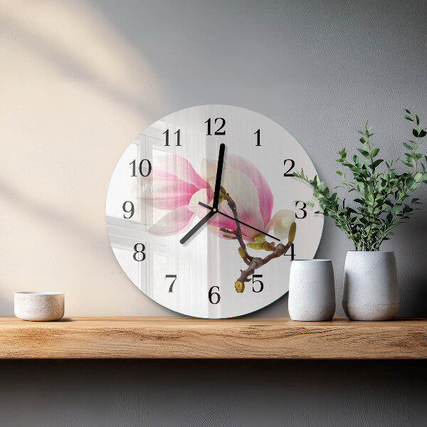 Wanduhr rund Magnolienblüte