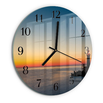 Wanduhr rund Leuchtturm Meer