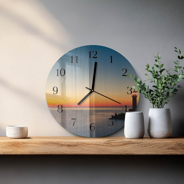 Wanduhr rund Leuchtturm Meer