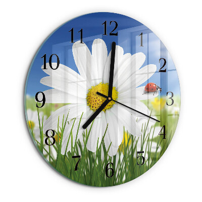 Wanduhr rund Blume und Marienkäfer