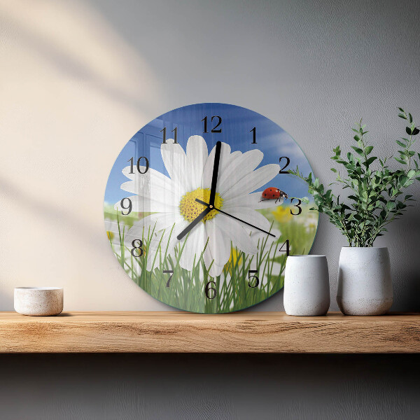Wanduhr rund Blume und Marienkäfer