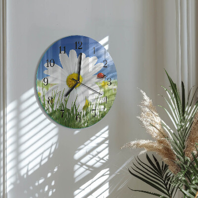 Wanduhr rund Blume und Marienkäfer