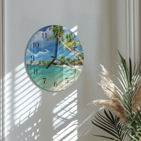 Wanduhr rund Strandpalmen